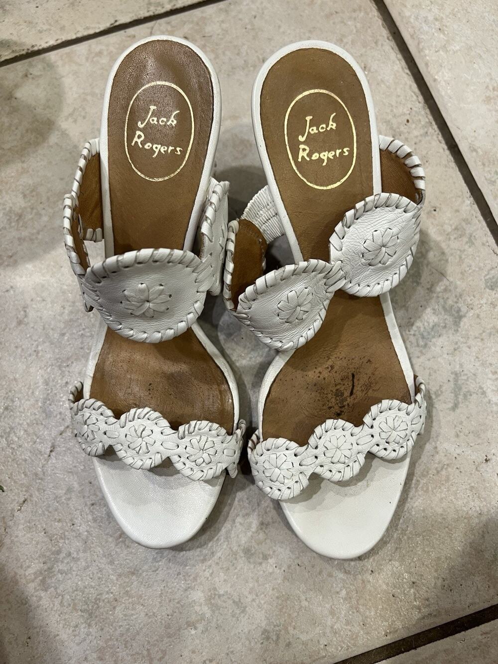 Jack Rogers White Lauren Mid Wedge Sandals White Sz 10